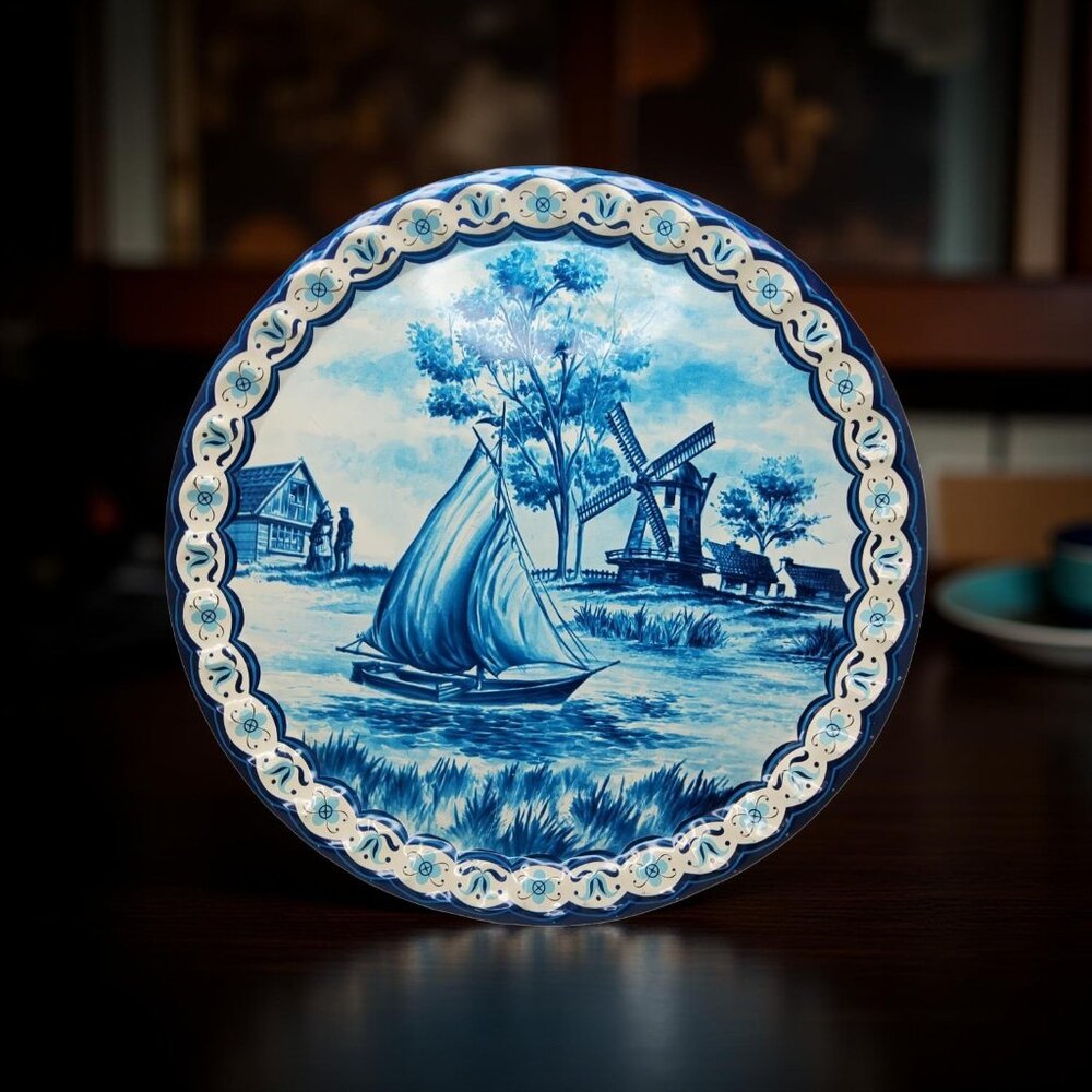 vintage baret ware art grace delft blue dutch countryside metal cocktail serving